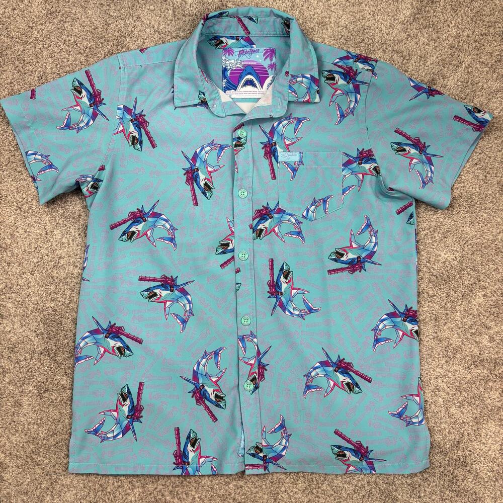 Retro Rifle Youth Large Short Sleeve Synth Shark Button Up